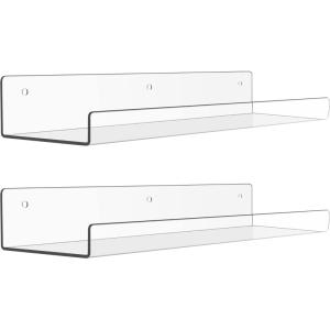 imageupsimples Acrylic Shelves for Wall Decor 15quot Display Shelf Perfume Organizer for Bathroom Bedroom Living Room Floating Bookshelves for Kids Pink 4 PackClear
