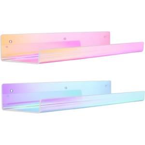 imageupsimples Acrylic Shelves for Wall Decor 15quot Display Shelf Perfume Organizer for Bathroom Bedroom Living Room Floating Bookshelves for Kids Pink 4 PackIridescent
