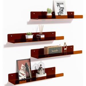 imageupsimples Acrylic Shelves for Wall Decor 15quot Display Shelf Perfume Organizer for Bathroom Bedroom Living Room Floating Bookshelves for Kids Pink 4 PackBrown