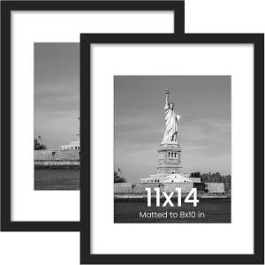 imageENJOYBASICS 11x14 Picture Frame Display Poster 8x10 with Mat or 11 x 14 Without Wall Gallery Photo Frames Grey 2 PackBlack
