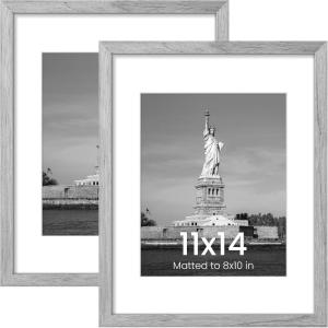 imageENJOYBASICS 11x14 Picture Frame Display Poster 8x10 with Mat or 11 x 14 Without Wall Gallery Photo Frames Grey 2 PackGray