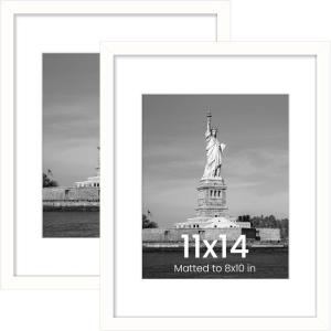imageENJOYBASICS 11x14 Picture Frame Display Poster 8x10 with Mat or 11 x 14 Without Wall Gallery Photo Frames Grey 2 PackWhite