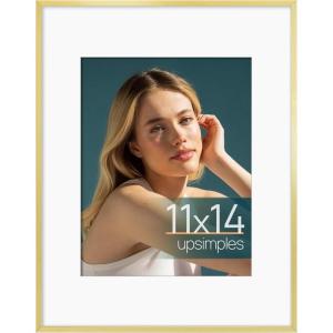 imageupsimples Aluminum 11x14 Picture Frame Black Display Photo 8x10 with Mat or 11 x 14 without Mat Wall Hanging Metal Poster Frame with Acrylic Cover 1 PackChampagne Gold