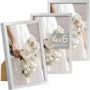 imageupsimples 5x7 Picture Frame Set of 3 Made of High Definition Glass for 5 x 7 Wall and Tabletop Display Thin Border Photo Frames for Home Decor PinkSilver