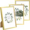 imageupsimples 5x7 Picture Frame Set of 3 Made of High Definition Glass for 5 x 7 Wall and Tabletop Display Thin Border Photo Frames for Home Decor PinkGold