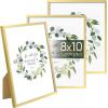 imageupsimples 5x7 Picture Frame Set of 3 Made of High Definition Glass for 5 x 7 Wall and Tabletop Display Thin Border Photo Frames for Home Decor PinkGold