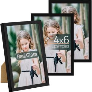 imageupsimples 5x7 Picture Frame Set of 3 Made of High Definition Glass for 5 x 7 Wall and Tabletop Display Thin Border Photo Frames for Home Decor PinkBlack