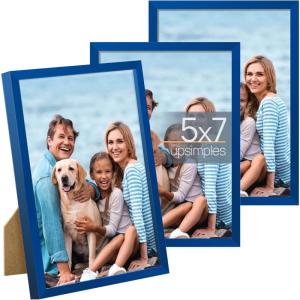 imageupsimples 5x7 Picture Frame Set of 3 Made of High Definition Glass for 5 x 7 Wall and Tabletop Display Thin Border Photo Frames for Home Decor PinkBlue