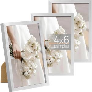 imageupsimples 5x7 Picture Frame Set of 3 Made of High Definition Glass for 5 x 7 Wall and Tabletop Display Thin Border Photo Frames for Home Decor PinkSilver