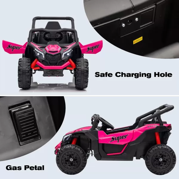 POSTACK 12 Volt Ride on Car with Remote Control Battery Powered Electric Vehicle for Boys Girls Off Road Ride on Toy for Kids to Drive Power 4 Wheels for Toddler with LED Lights Bluetooth Pink12vpink