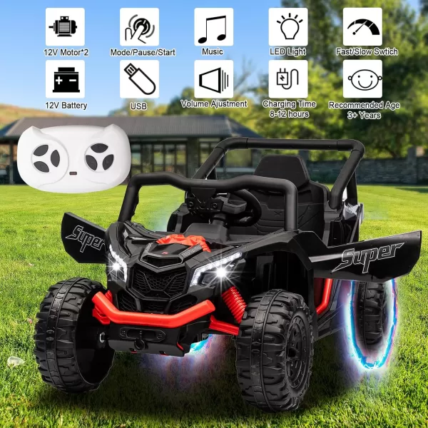 POSTACK 12 Volt Ride on Car with Remote Control Battery Powered Electric Vehicle for Boys Girls Off Road Ride on Toy for Kids to Drive Power 4 Wheels for Toddler with LED Lights Bluetooth Pink12vblack