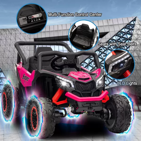 POSTACK 12 Volt Ride on Car with Remote Control Battery Powered Electric Vehicle for Boys Girls Off Road Ride on Toy for Kids to Drive Power 4 Wheels for Toddler with LED Lights Bluetooth PinkPink