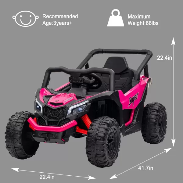 POSTACK 12 Volt Ride on Car with Remote Control Battery Powered Electric Vehicle for Boys Girls Off Road Ride on Toy for Kids to Drive Power 4 Wheels for Toddler with LED Lights Bluetooth Pink12vpink