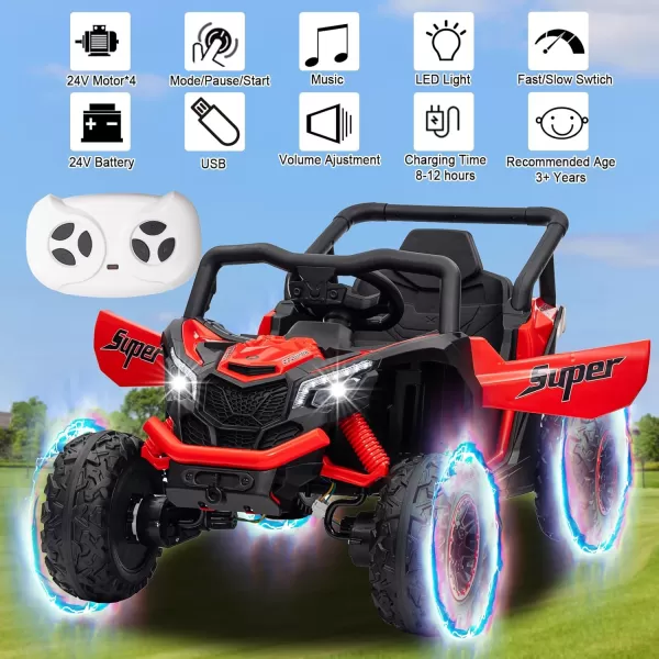 POSTACK 12 Volt Ride on Car with Remote Control Battery Powered Electric Vehicle for Boys Girls Off Road Ride on Toy for Kids to Drive Power 4 Wheels for Toddler with LED Lights Bluetooth PinkRed
