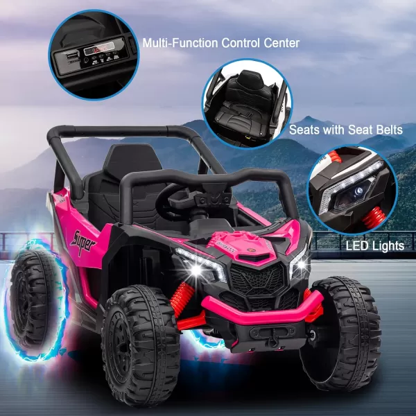 POSTACK 12 Volt Ride on Car with Remote Control Battery Powered Electric Vehicle for Boys Girls Off Road Ride on Toy for Kids to Drive Power 4 Wheels for Toddler with LED Lights Bluetooth Pink12vpink