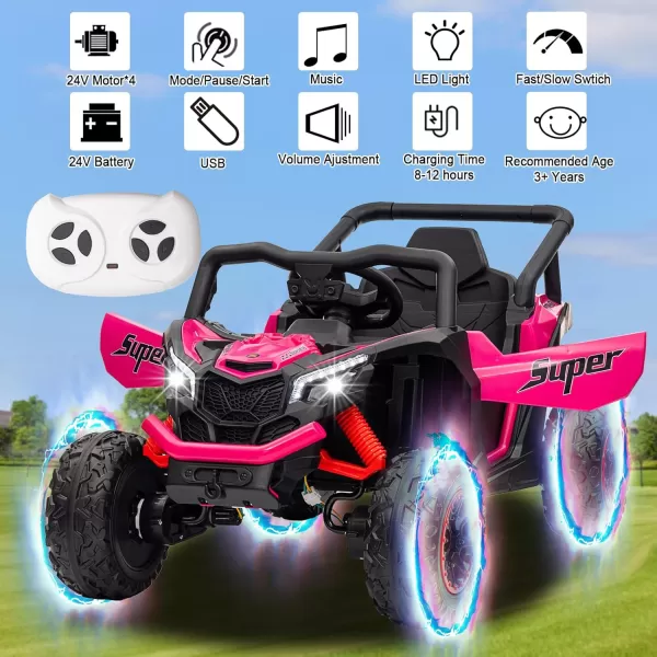 POSTACK 12 Volt Ride on Car with Remote Control Battery Powered Electric Vehicle for Boys Girls Off Road Ride on Toy for Kids to Drive Power 4 Wheels for Toddler with LED Lights Bluetooth PinkPink