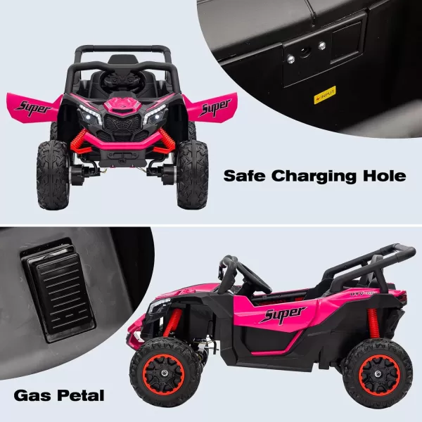 POSTACK 12 Volt Ride on Car with Remote Control Battery Powered Electric Vehicle for Boys Girls Off Road Ride on Toy for Kids to Drive Power 4 Wheels for Toddler with LED Lights Bluetooth PinkPink