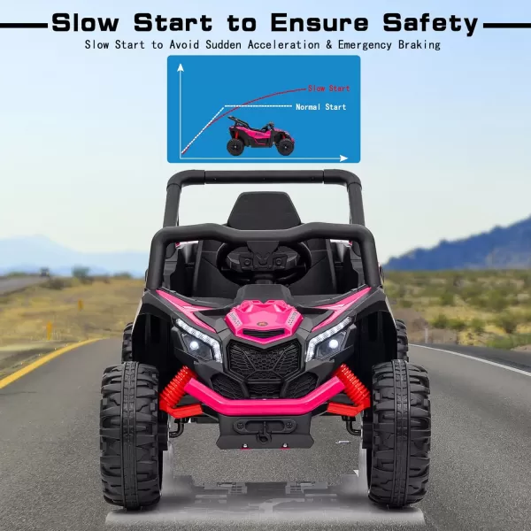 POSTACK 12 Volt Ride on Car with Remote Control Battery Powered Electric Vehicle for Boys Girls Off Road Ride on Toy for Kids to Drive Power 4 Wheels for Toddler with LED Lights Bluetooth Pink12vpink