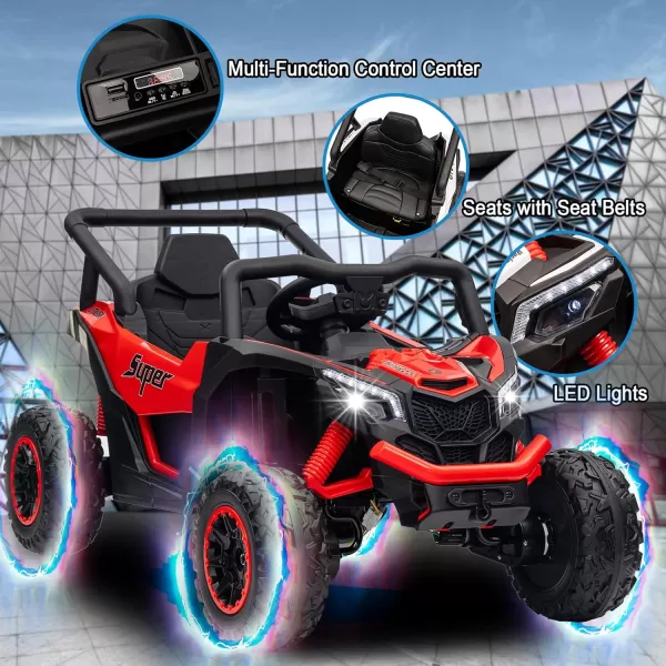 POSTACK 12 Volt Ride on Car with Remote Control Battery Powered Electric Vehicle for Boys Girls Off Road Ride on Toy for Kids to Drive Power 4 Wheels for Toddler with LED Lights Bluetooth PinkRed