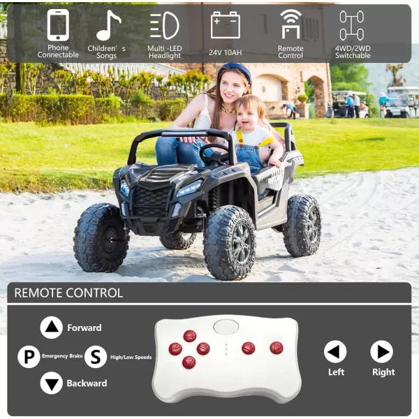 POSTACK 220lbs XXXL 24V Ride on Toy for Big Kids 2 Seater Battery Powered Electric Toy Car for Kids Ride On Car with Parent Remote Control 4WD Side by Side Ride on Power 4 Wheeler UTV Truck GreenBlack