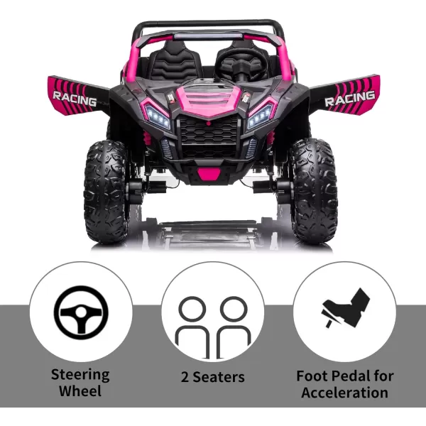 POSTACK 220lbs XXXL 24V Ride on Toy for Big Kids 2 Seater Battery Powered Electric Toy Car for Kids Ride On Car with Parent Remote Control 4WD Side by Side Ride on Power 4 Wheeler UTV Truck GreenPink