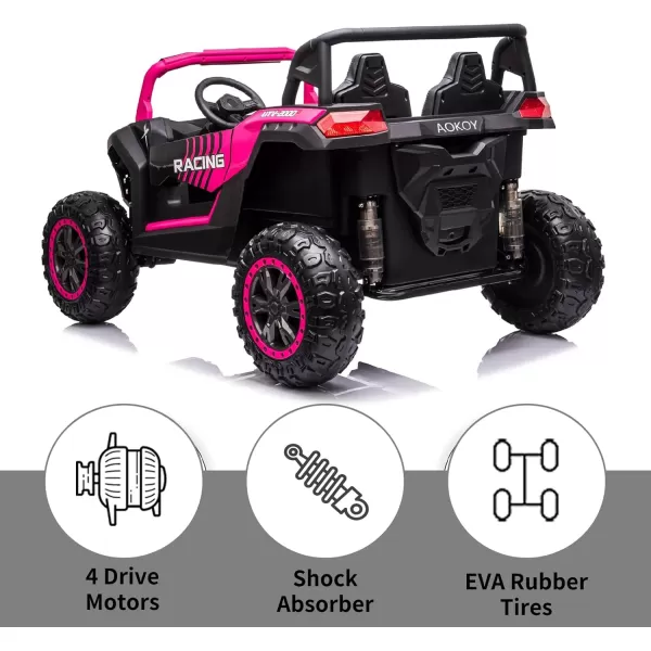 POSTACK 220lbs XXXL 24V Ride on Toy for Big Kids 2 Seater Battery Powered Electric Toy Car for Kids Ride On Car with Parent Remote Control 4WD Side by Side Ride on Power 4 Wheeler UTV Truck GreenPink