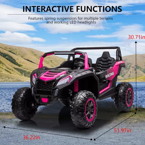 POSTACK 220lbs XXXL 24V Ride on Toy for Big Kids 2 Seater Battery Powered Electric Toy Car for Kids Ride On Car with Parent Remote Control 4WD Side by Side Ride on Power 4 Wheeler UTV Truck GreenPink