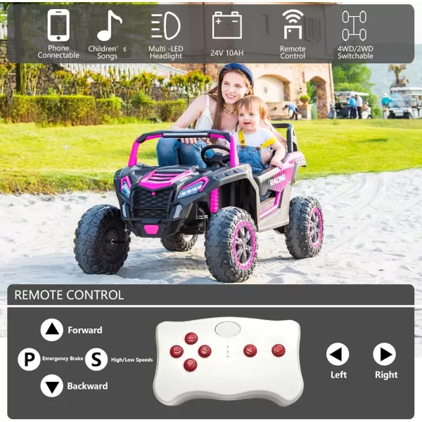 POSTACK 220lbs XXXL 24V Ride on Toy for Big Kids 2 Seater Battery Powered Electric Toy Car for Kids Ride On Car with Parent Remote Control 4WD Side by Side Ride on Power 4 Wheeler UTV Truck GreenPink