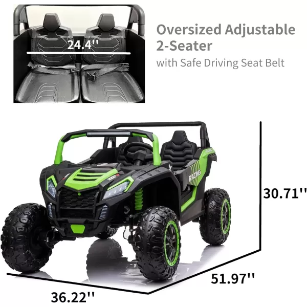 POSTACK 220lbs XXXL 24V Ride on Toy for Big Kids 2 Seater Battery Powered Electric Toy Car for Kids Ride On Car with Parent Remote Control 4WD Side by Side Ride on Power 4 Wheeler UTV Truck GreenGreen