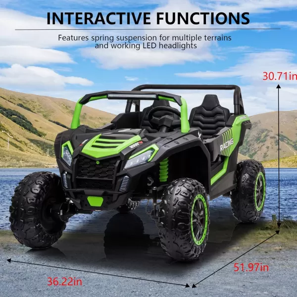 POSTACK 220lbs XXXL 24V Ride on Toy for Big Kids 2 Seater Battery Powered Electric Toy Car for Kids Ride On Car with Parent Remote Control 4WD Side by Side Ride on Power 4 Wheeler UTV Truck GreenGreen