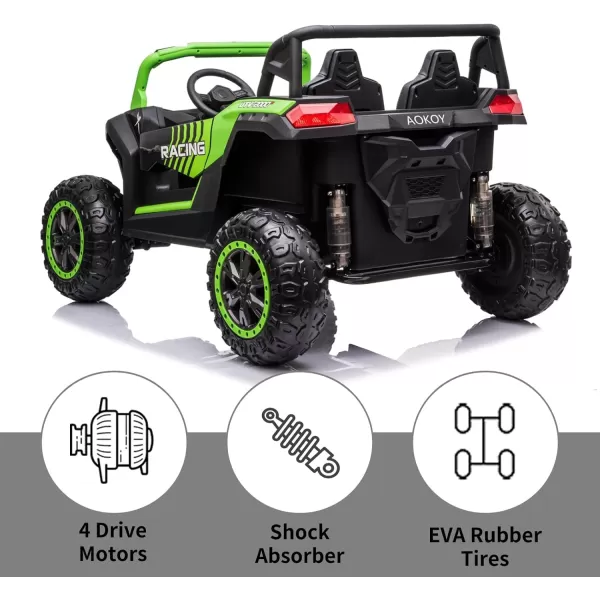 POSTACK 220lbs XXXL 24V Ride on Toy for Big Kids 2 Seater Battery Powered Electric Toy Car for Kids Ride On Car with Parent Remote Control 4WD Side by Side Ride on Power 4 Wheeler UTV Truck GreenGreen