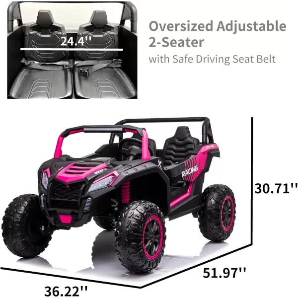 POSTACK 220lbs XXXL 24V Ride on Toy for Big Kids 2 Seater Battery Powered Electric Toy Car for Kids Ride On Car with Parent Remote Control 4WD Side by Side Ride on Power 4 Wheeler UTV Truck GreenPink