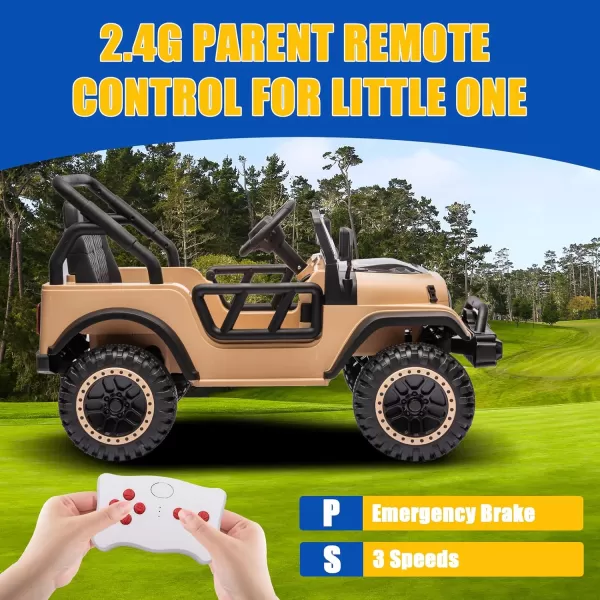 POSTACK 24 Volt Ride on Toys 4x4 Kids Ride on Car with Parental Remote Control Power 4 Wheels Electric Car for Kids to Drive 24V Kids UTV with Music Bluetooth for Boys Girls WhiteKhaki