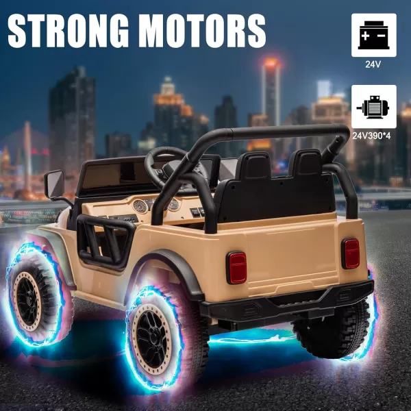 POSTACK 24 Volt Ride on Toys 4x4 Kids Ride on Car with Parental Remote Control Power 4 Wheels Electric Car for Kids to Drive 24V Kids UTV with Music Bluetooth for Boys Girls WhiteKhaki