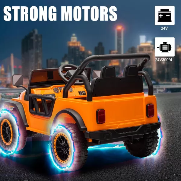 POSTACK 24 Volt Ride on Toys 4x4 Kids Ride on Car with Parental Remote Control Power 4 Wheels Electric Car for Kids to Drive 24V Kids UTV with Music Bluetooth for Boys Girls WhiteOrange