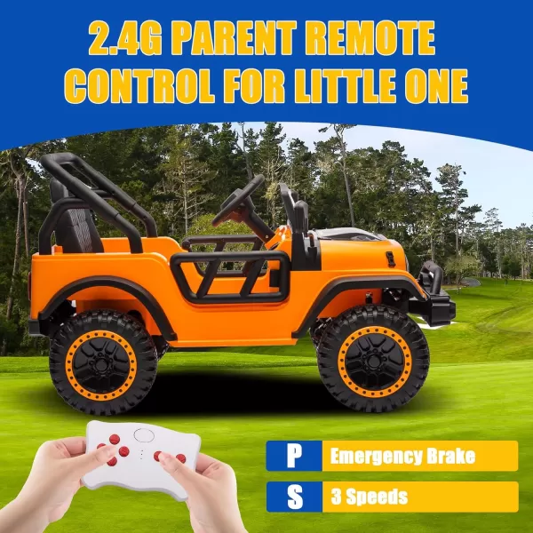 POSTACK 24 Volt Ride on Toys 4x4 Kids Ride on Car with Parental Remote Control Power 4 Wheels Electric Car for Kids to Drive 24V Kids UTV with Music Bluetooth for Boys Girls WhiteOrange