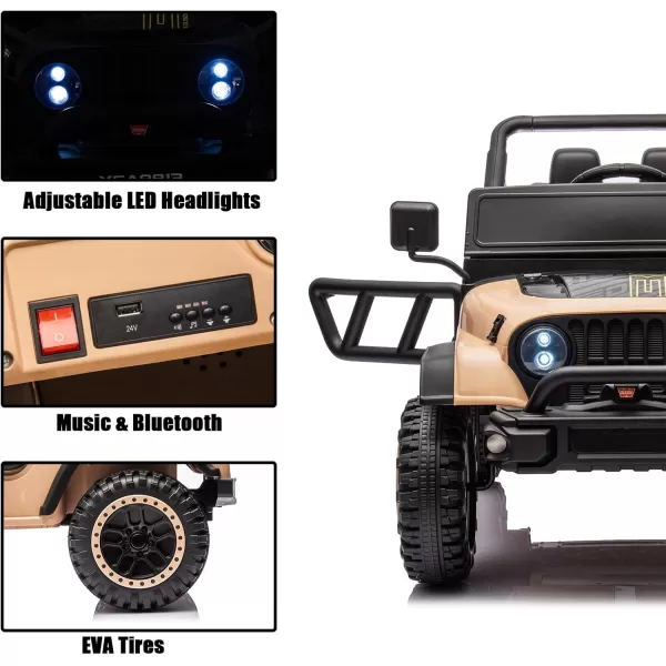 POSTACK 24 Volt Ride on Toys 4x4 Kids Ride on Car with Parental Remote Control Power 4 Wheels Electric Car for Kids to Drive 24V Kids UTV with Music Bluetooth for Boys Girls WhiteKhaki