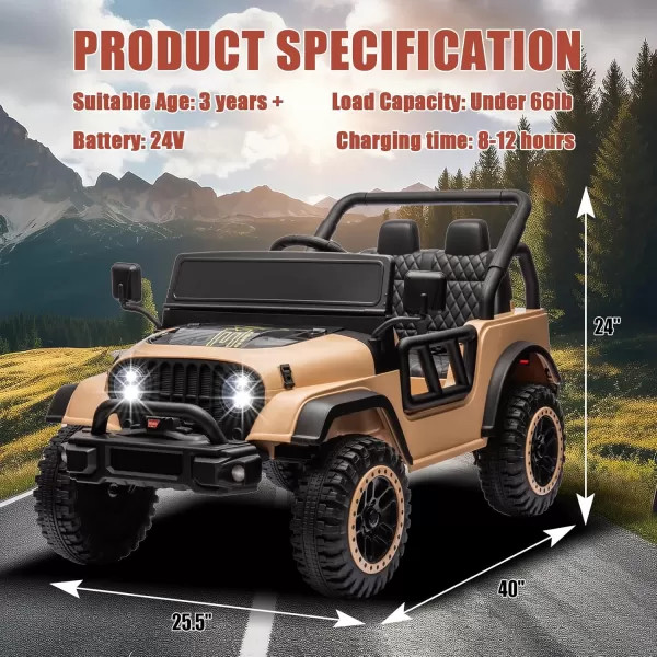 POSTACK 24 Volt Ride on Toys 4x4 Kids Ride on Car with Parental Remote Control Power 4 Wheels Electric Car for Kids to Drive 24V Kids UTV with Music Bluetooth for Boys Girls WhiteKhaki