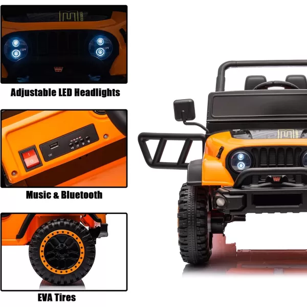 POSTACK 24 Volt Ride on Toys 4x4 Kids Ride on Car with Parental Remote Control Power 4 Wheels Electric Car for Kids to Drive 24V Kids UTV with Music Bluetooth for Boys Girls WhiteOrange