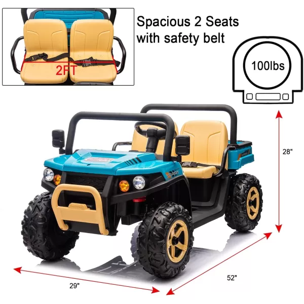 POSTACK 24V 2 Seater Kids Ride On Tractor 6 Wheeler Ride On Electric Dump Truck 4WD Battery Powered Electric Car for Boys Girls with Remote Control Music Bluetooth Khaki4 Wheels Blue