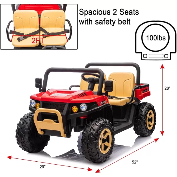 POSTACK 24V 2 Seater Kids Ride On Tractor 6 Wheeler Ride On Electric Dump Truck 4WD Battery Powered Electric Car for Boys Girls with Remote Control Music Bluetooth Khaki4 Wheels Red