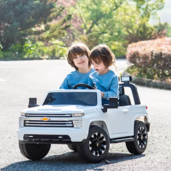 POSTACK 24V Ride On Toys 2 Seats Side by Side Kids Ride On Toy Car OffRoad Chevrolet Official License Kids UTV Kids Electric Truck with Remote Control Kids Ride On Truck Toy Gifts PinkWhite