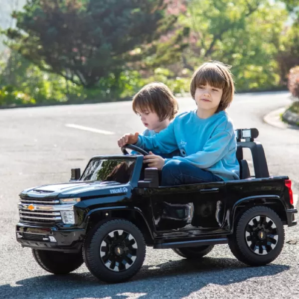 POSTACK 24V Ride On Toys 2 Seats Side by Side Kids Ride On Toy Car OffRoad Chevrolet Official License Kids UTV Kids Electric Truck with Remote Control Kids Ride On Truck Toy Gifts PinkBlack