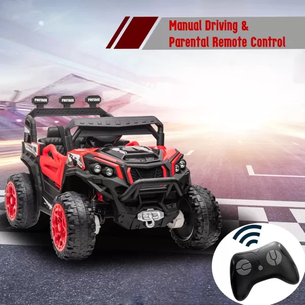 POSTACK 4X4 RideOn UTV Buggy 24V Ride On Toy Car w 24G Remote Control Electric Ride On OffRoad Truck Car with Spring Suspension for Kids Toddlers BlackRed