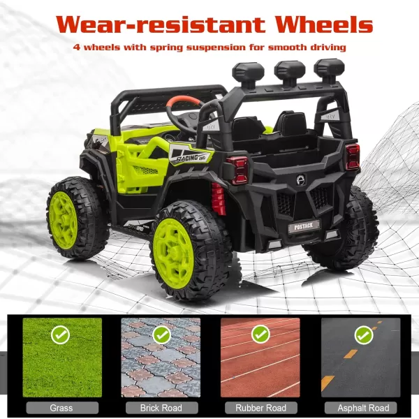 POSTACK 4X4 RideOn UTV Buggy 24V Ride On Toy Car w 24G Remote Control Electric Ride On OffRoad Truck Car with Spring Suspension for Kids Toddlers BlackGreen