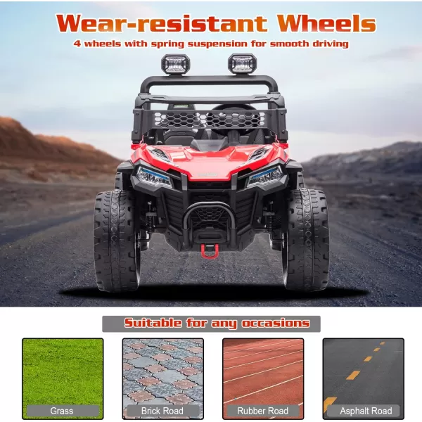 POSTACK Ride on Car 24V XXL EVA Rubber Tires Battery Powered Toy for Big Kids Side by Side 2 SeaterElectric Car with Remote Control for Boys and Girls BlackRed