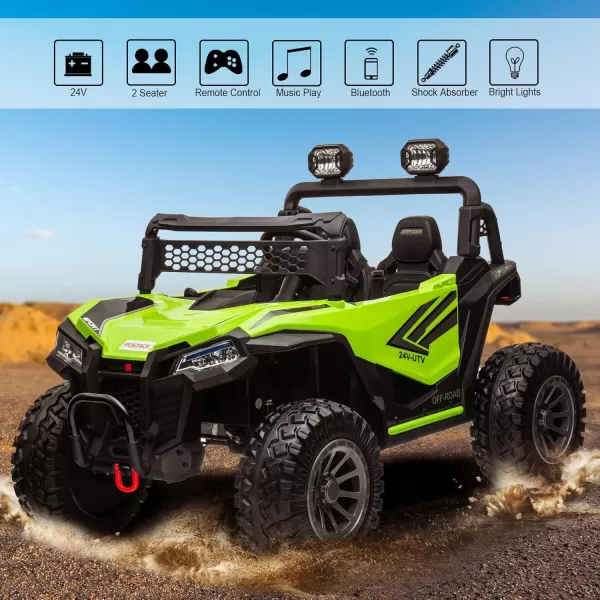 POSTACK Ride on Car 24V XXL EVA Rubber Tires Battery Powered Toy for Big Kids Side by Side 2 SeaterElectric Car with Remote Control for Boys and Girls BlackGreen