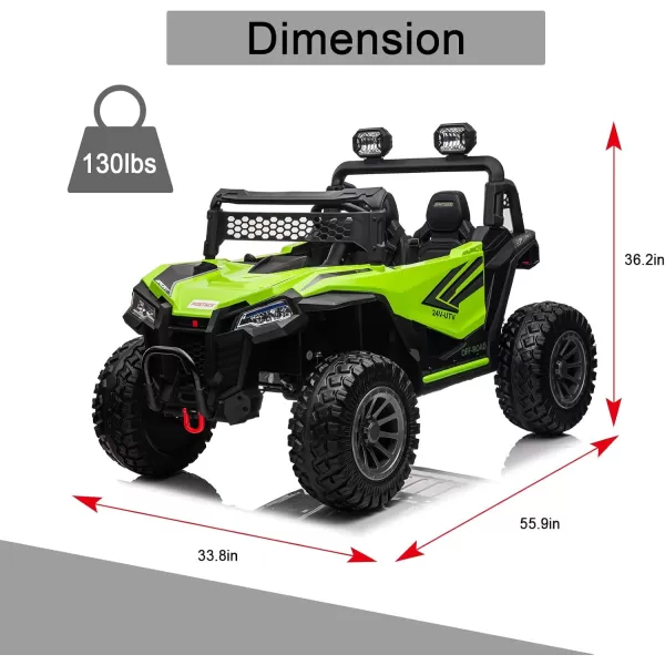POSTACK Ride on Car 24V XXL EVA Rubber Tires Battery Powered Toy for Big Kids Side by Side 2 SeaterElectric Car with Remote Control for Boys and Girls BlackGreen