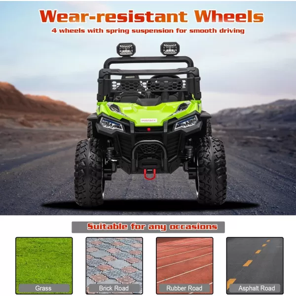 POSTACK Ride on Car 24V XXL EVA Rubber Tires Battery Powered Toy for Big Kids Side by Side 2 SeaterElectric Car with Remote Control for Boys and Girls BlackGreen