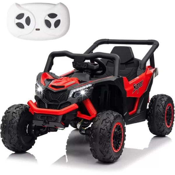 POSTACK 12 Volt Ride on Car with Remote Control Battery Powered Electric Vehicle for Boys Girls Off Road Ride on Toy for Kids to Drive Power 4 Wheels for Toddler with LED Lights Bluetooth PinkRed